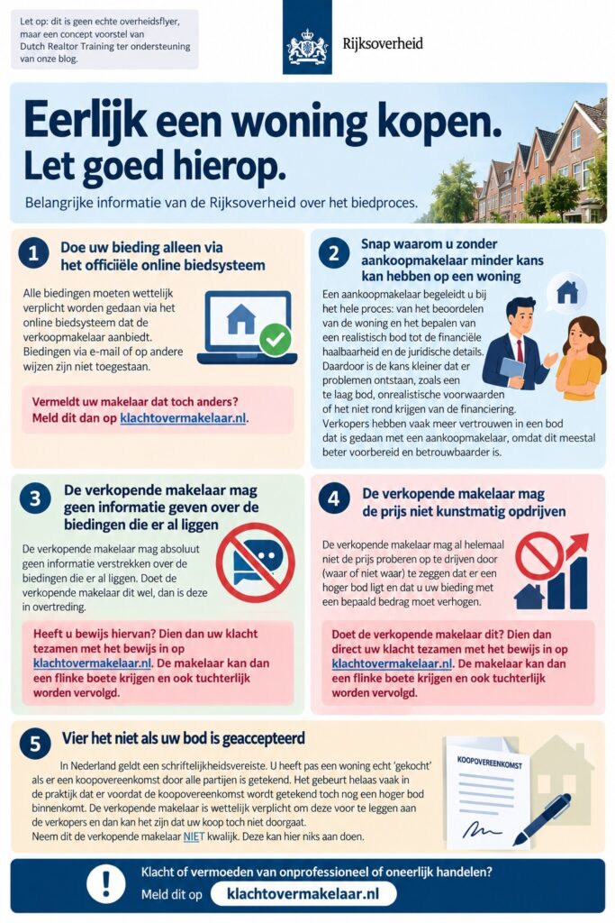 Concept flyer betere voorlichting voor kandidaat kopers. Campagne: 'Minder Gezeik'